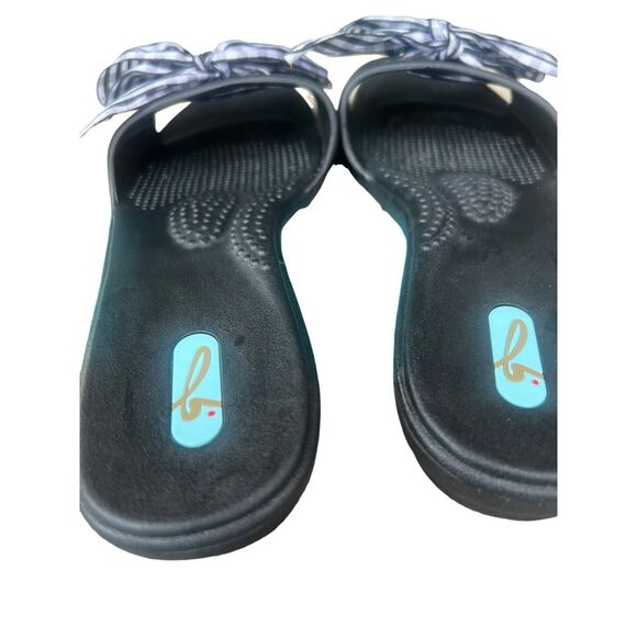 Oka-B Bow Embellished Slides Madison Slide Sandals with Gingham Bows Black and W - Picture 4 of 9
